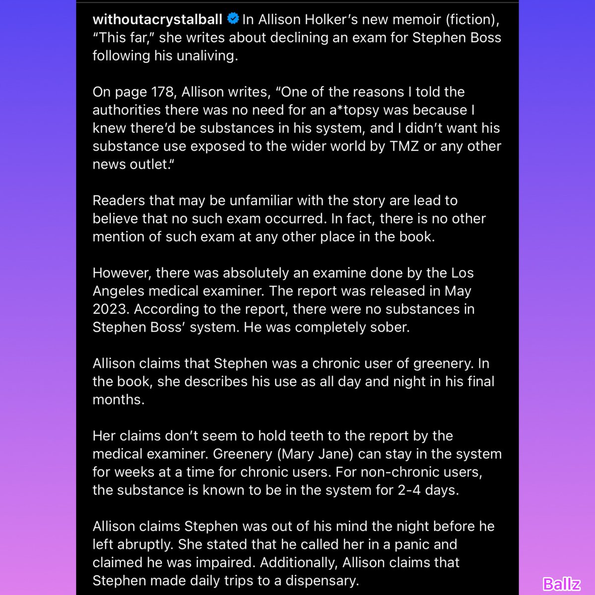 with_ballz's tweet photo. Kinda like when #katiejoy lied about being drugged and then R’d? Kinda like that? Does that make #woacb an unreliable narrator? Asking for a friend. 

#allisonholker #twitch #rip #StephenBoss https://t.co/TEAE57xoAg