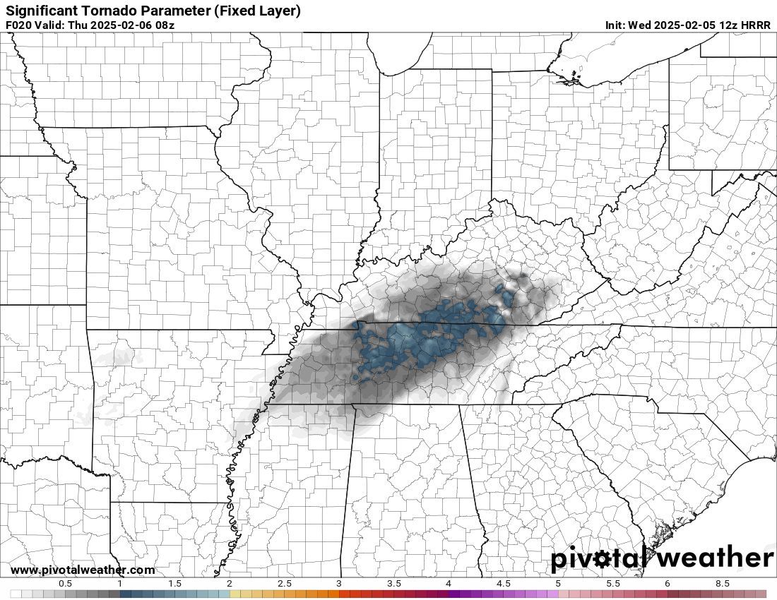 MaxVelocityWX's tweet photo. A low-end tornado threat will develop overnight tonight across parts of the Lower Mississippi Valley and Tennessee Valley, as a storm system moves through the region. While the overall severe weather risk is limited, a couple of isolated tornadoes cannot be ruled out, especially in areas from eastern Arkansas into western Tennessee and Kentucky.

The primary concern will be gusty winds and a couple of brief, spin-up tornadoes, mainly during the late evening and overnight hours. Given the overnight nature of this threat, make sure you have multiple ways to receive warnings!