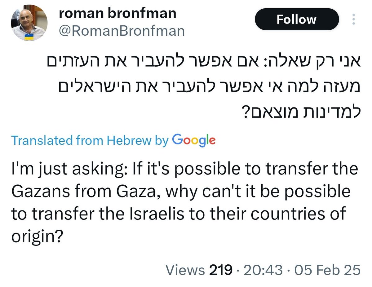 Ex-Member of Knesset Roman Bronfman is asking the right question.