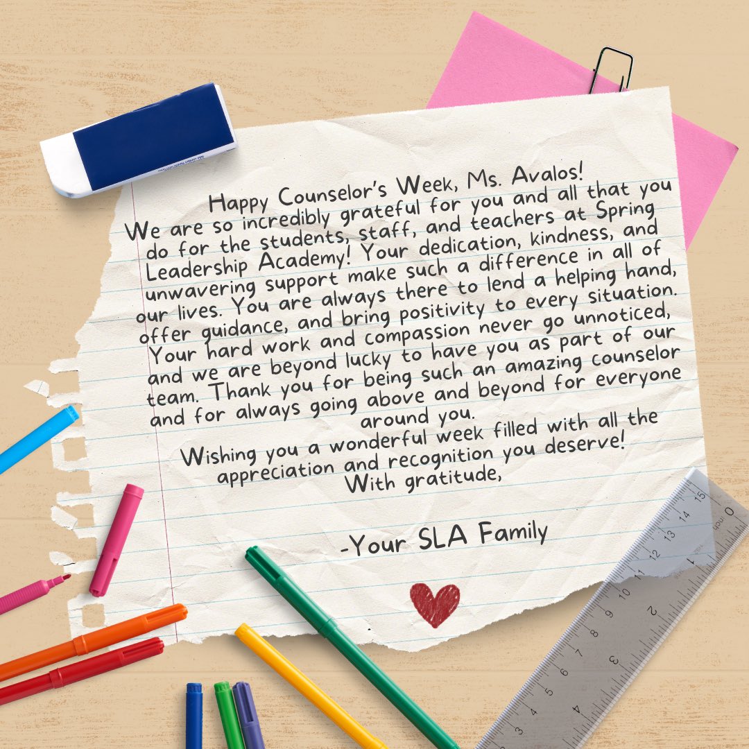 SpringLeadAcad's tweet photo. Happy Counselor’s Week, Ms. Avalos! https://t.co/WYDzEh7nOA