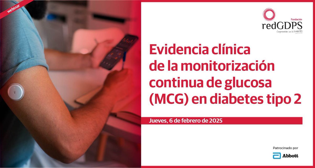 ⚠️Mañana jueves 6 de febrero a las 18:00h iniciaremos webinar: 

✅ Evidencia clínica de la monitorización continua de glucosa (MCG) en diabetes tipo 2
🔻Inscríbete para poder disfrutarlo en directo o diferido hasta el 30 de Marzo.

¡No te lo pierdas!

🔗 redgdps.org/webinar-6-febr…