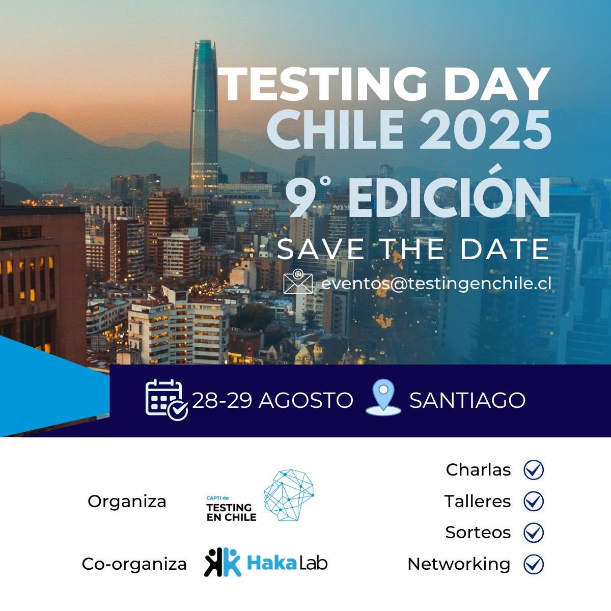 🚀 ¡Bienvenidos, Haka Lab, a la 9° Edición del Testing Day Chile 2025! 🎉
empresa coorganizadora de este gran evento, donde juntos impulsaremos la innovación, las mejores prácticas y el futuro del Testing de Software en la región. Más información eventos@testingenchile.cl