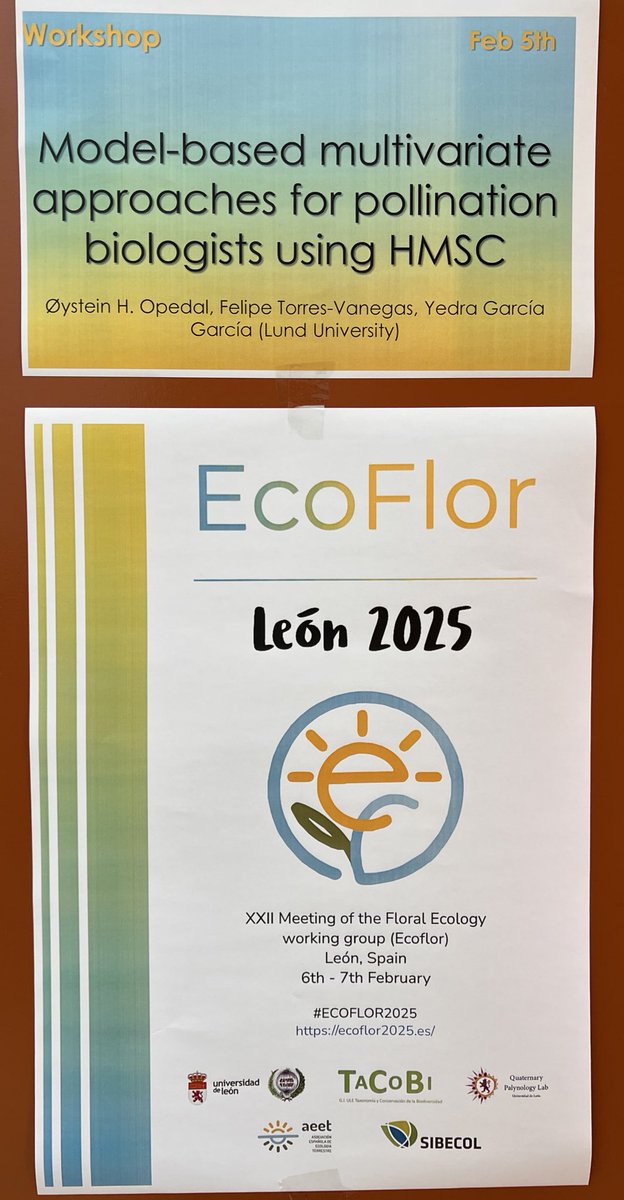 Ecoflor2025's tweet photo. Workshop #EcoFlor2025 
“Model-based multivariate approaches for pollination biologist using HMSC” by Oistein Opedal, Felipe Torres-Venegas y Hiedra García.
And starting tomorrow, talks and conferences in the main hall of the  #FCCBA #unileon https://t.co/DQKL1UZlhg