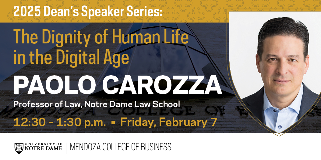 Mendoza College of Business (@ndbusiness) on Twitter photo Join us this Friday for 'The Dignity of Human Life in the Digital Age' featuring Professor Paolo Carozza of <a href="/NDLaw/">Notre Dame Law School</a>!
🗓️ February 7, 2025 @ 12:30PM Join us this Friday for 'The Dignity of Human Life in the Digital Age' featuring Professor Paolo Carozza of <a href="/NDLaw/">Notre Dame Law School</a>!
🗓️ February 7, 2025 @ 12:30PM