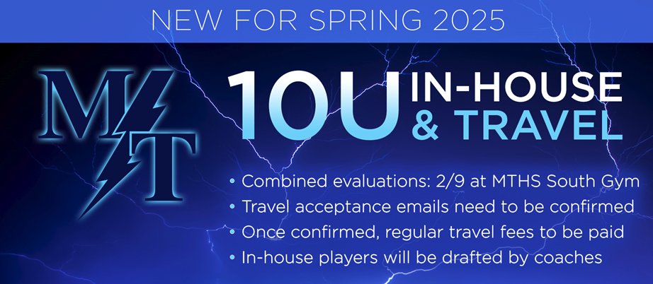 Evaluations for 10U Spring baseball are coming up on February 9th, 2025. 

For more information, visit our website: mtbsa.com/Default.aspx?t…