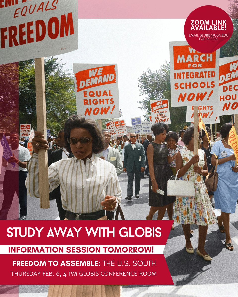 The Center for the Study of Global Issues (@uga_globis) on Twitter photo Interested in Studying Away this Summer? GLOBIS will be hosting an information session TOMORROW for our brand new Freedom to Assemble program in the U.S. South. A Zoom link is available upon request to GLOBIS@uga.edu. Interested in Studying Away this Summer? GLOBIS will be hosting an information session TOMORROW for our brand new Freedom to Assemble program in the U.S. South. A Zoom link is available upon request to GLOBIS@uga.edu.