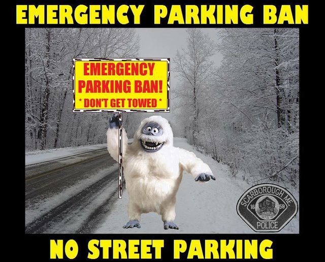 ❄️💨🚗 PARKING BAN !!!

The Town of Scarborough will have an emergency parking ban in effect:

STARTING: Thursday February 6th at Noon
ENDING: Friday February 7th at 6am

Vehicles parked on a public roadway are subject to ticket, tow, and storage fees at the owners’ expense.