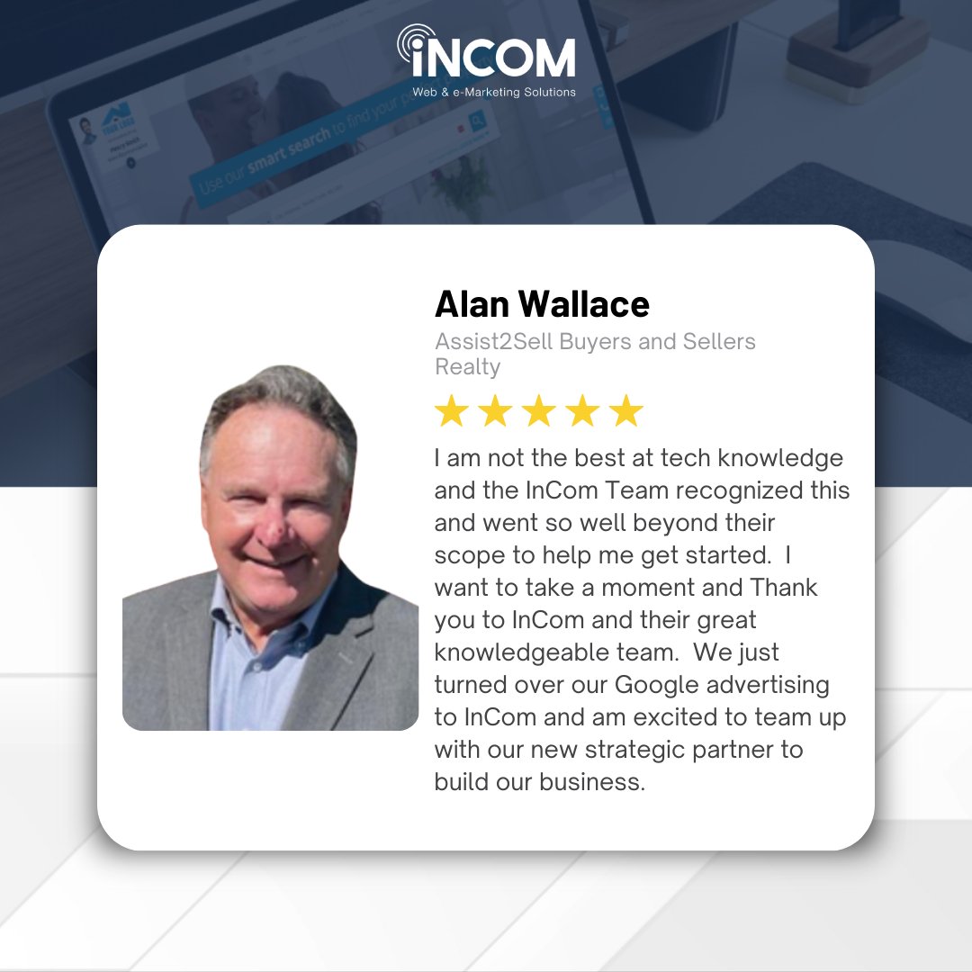 incomrealestate's tweet image. At InCom, technology works for you! 🚀 Our all-in-one real estate platform—lead-gen websites, MLS/IDX, automation &amp;amp; expert-managed PPC Ads—makes growing your business more effective.
Big thanks to Alan Wallace for your kind words!

#InCom #RealEstateSuccess #LeadGeneration