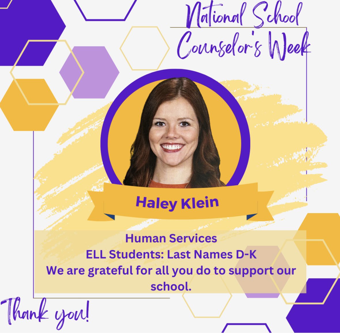 Let’s give Mrs. Haley Klein a huge shout out for all the great work she does for staff and students. This is her second year at the Hive and we are grateful to have her. <a href="/NorthtownNews/">Northtown News</a> <a href="/NKCSchools/">NKC Schools</a>