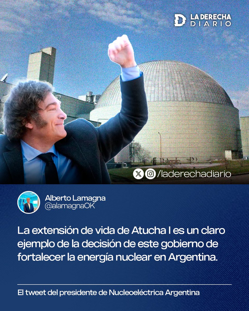 🇦🇷☢️ | "La extensión de vida de Atucha I es un claro ejemplo de la decisión de este gobierno de fortalecer la energía nuclear en Argentina": El posteo del presidente de Nucleoeléctrica Argentina, Alberto Lamagna, sobre la política nuclear del Gobierno de <a href="/JMilei/">Javier Milei</a>.