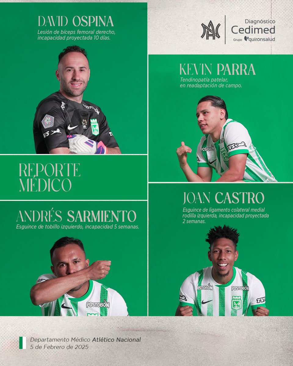 Estos son los convocados y el reporte médico de nuestro equipo, previo al juego ante Bucaramanga 🟢⚪️

#VamosTodosJuntos🇳🇬
#DaleVerde