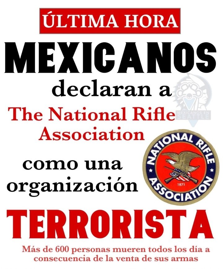 LAS LEYES DE EEUU EN RELACIÓN A LOS GRUPOS TERRORISTAS.

Dicta qué:
Se le considera cómplices de terrorismo a quienes les ayuden, les provean medios para tal fin.

Pues en EEUU está la  Asociación Nacional del Rifle como proveedor  de las armas que requieren  para operar.

Y?
.