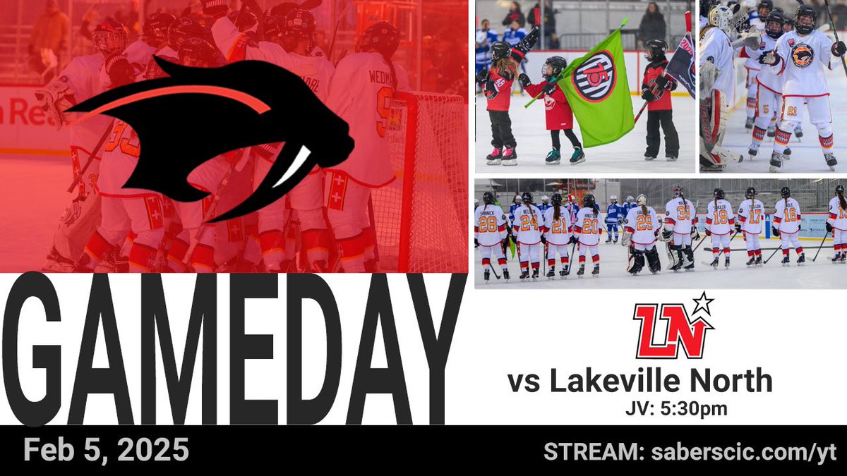 It’s JV GAME DAY!  Final game of the season for JV!

🏒 Lakeville North
⏰ 5:30pm
📍 Shakopee Ice Arena
🎥 saberscic.com/yt