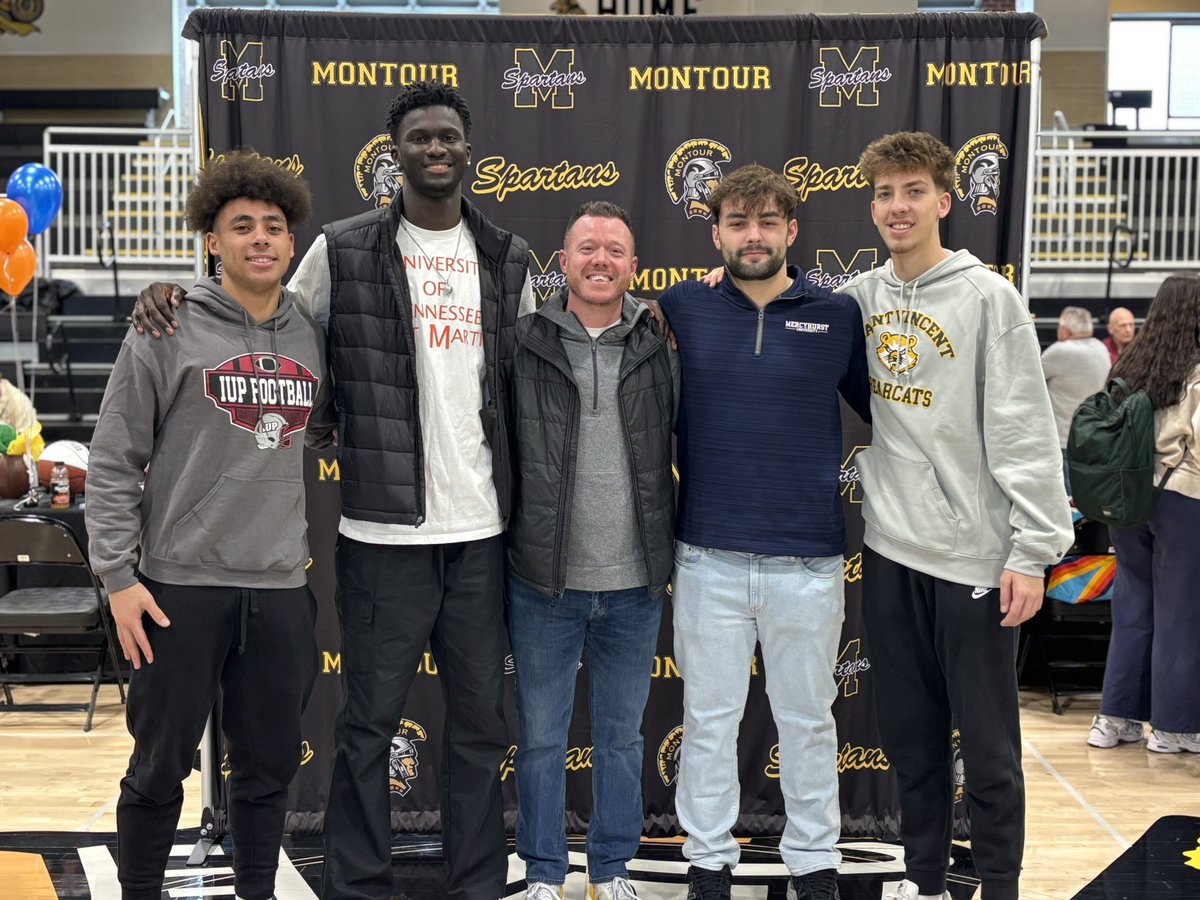 Official signing day! 
So happy for these seniors. 
Great young men with bright futures! 
🏈<a href="/AJAlston9/">AJ Alston</a> - <a href="/IUPedu/">Indiana University of Pennsylvania</a> 
🏀<a href="/SowTening/">Ama Tening Sow 🇸🇳</a> - <a href="/SkyhawkHoops/">UT Martin Basketball</a> 
🏈<a href="/kaleb_platz/">Kaleb Platz</a> - <a href="/MercyhurstFB/">Mercyhurst Football</a> 
🏈<a href="/DenHopper_Trey/">Trey (Dennis)Hopper</a> - <a href="/SVC_Bearcats/">SVC Bearcats</a>
