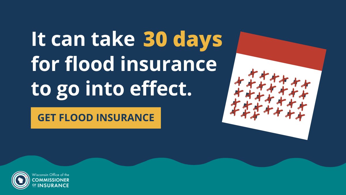 It's Flood Insurance Awareness Week in Wisconsin! Ahead of spring rains, remember it can take 30 days for a new flood policy to take effect.

Homeowners, renters and business owners can learn about their flood risk and NFIP insurance options at Floodsmart.gov.