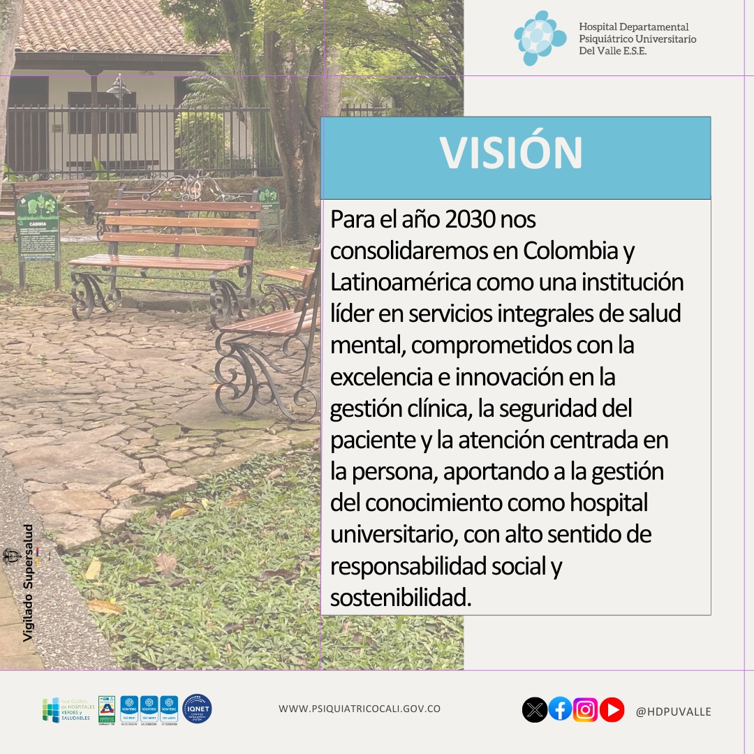 El #HDPUValle ha establecido su misión y visión en el marco del Plan de Desarrollo Institucional 2024-2028, denominado "Comprometidos con la excelencia en salud". Este plan se centra en ofrecer servicios de salud mental integral, con excelencia y de alta calidad.