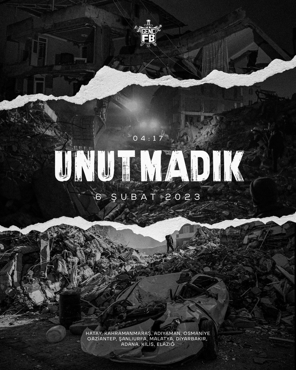 UNUTMADIK, UNUTMAYACAĞIZ…

6 Şubat 2023’te saat 04:17’de arka arkaya meydana gelen ve 11 ilimizin etkilendiği Kahramanmaraş merkezli depremlerde hayatını kaybeden vatandaşlarımızı rahmet ve sevgiyle anıyoruz. 🇹🇷

#GençFenerbahçeliler