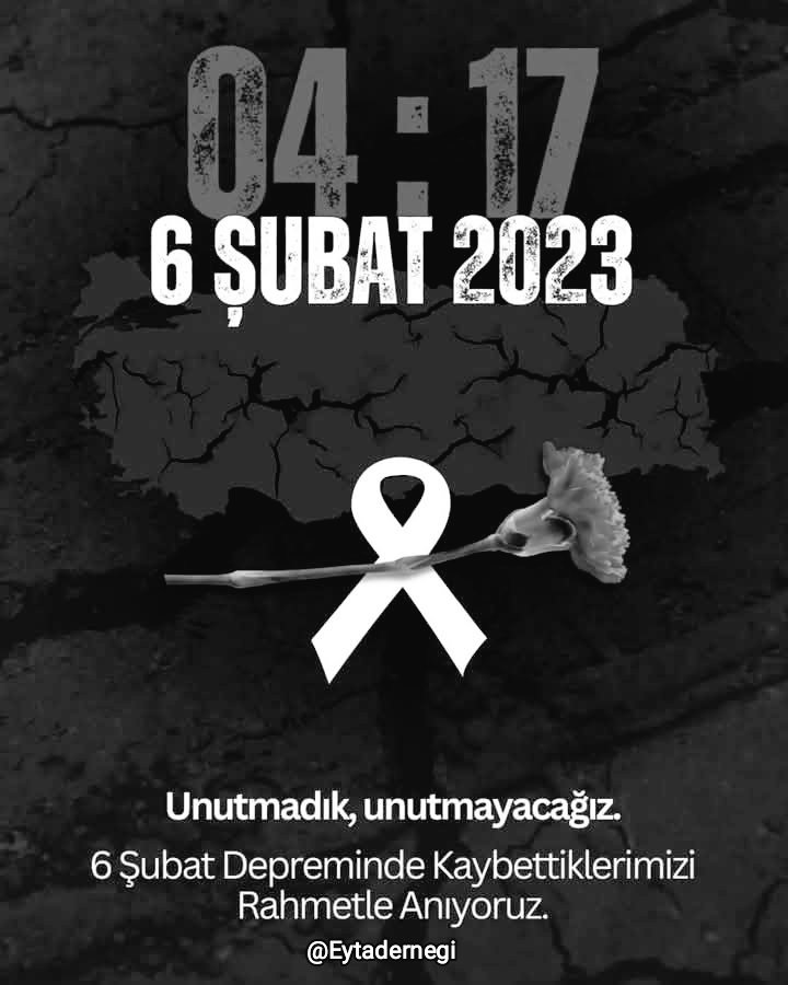 EYTADER #EmekleriYasalaraTakılanlar Derneği (@eytadernegi) on Twitter photo 🛑DUYURU🛑
Ülkemizi derinden etkileyen ve ardında kapanmaz izler bırakan #AsrınFelaketi
#6ŞubatDepremi nin 2. Yılı olması nedeniyle,
🛑Perşembe günü için planlanan TAG etkinliğimiz yapılmayacaktır.
"Yüce Milletimizin bir daha böyle acılar yaşamaması temennisiyle"
<a href="/Eytadernegi/">EYTADER #EmekleriYasalaraTakılanlar Derneği</a> 🛑DUYURU🛑
Ülkemizi derinden etkileyen ve ardında kapanmaz izler bırakan #AsrınFelaketi
#6ŞubatDepremi nin 2. Yılı olması nedeniyle,
🛑Perşembe günü için planlanan TAG etkinliğimiz yapılmayacaktır.
"Yüce Milletimizin bir daha böyle acılar yaşamaması temennisiyle"
<a href="/Eytadernegi/">EYTADER #EmekleriYasalaraTakılanlar Derneği</a>