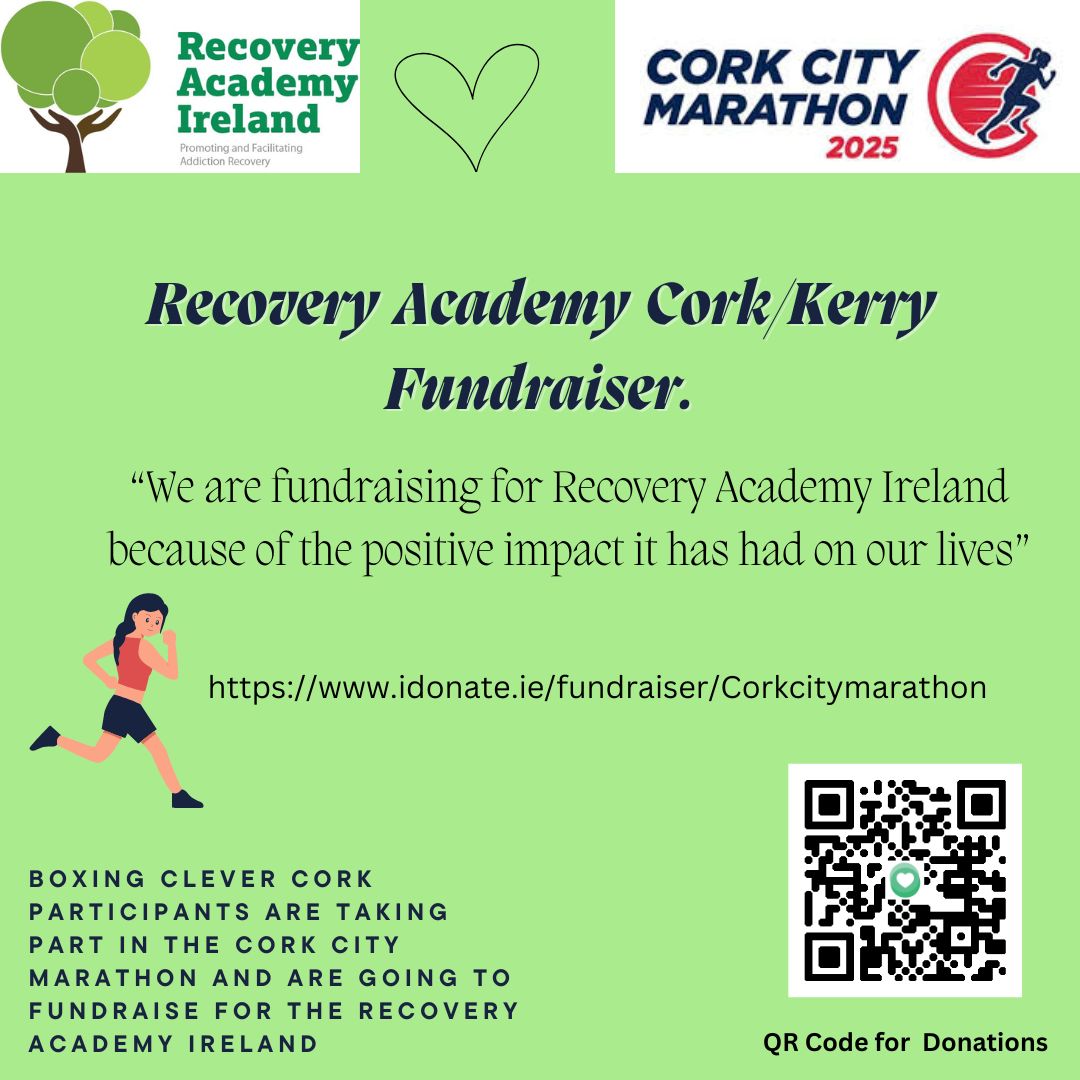 Mark Wright (@markwright087) on Twitter photo I am delighted to announce that two of our Boxing Clever Cork participants are going to take part in the Cork City Marathon.
They have kindly decided to fundraise for the <a href="/IreRecoveryAcad/">RecoveryAcademyIre</a>
If you can donate any amount it would be greatly appreciated: idonate.ie/fundraiser/Cor… I am delighted to announce that two of our Boxing Clever Cork participants are going to take part in the Cork City Marathon.
They have kindly decided to fundraise for the <a href="/IreRecoveryAcad/">RecoveryAcademyIre</a>
If you can donate any amount it would be greatly appreciated: idonate.ie/fundraiser/Cor…
