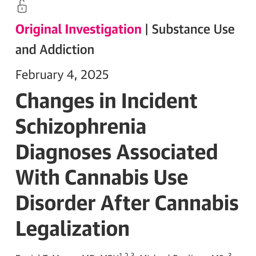 JAMA: Legalization of marijuana products in Canada caused schizophrenia to almost tripled from 3.7% to 10.3%
n= 13, 588,681
Journal: jamanetwork.com/journals/jaman… <a href="/_atanas_/">Atanas G. Atanasov</a>