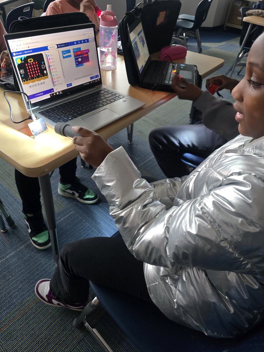 My Girls Who Code Club is learning how lights work with Microbits today. <a href="/CPES4LIFE/">College Park Elem</a> <a href="/vbschools/">VBSchools</a> <a href="/sarapmendez1/">Sara Mendez</a> <a href="/DrManigo/">Dr. Manigo</a> <a href="/microbit_edu/">Micro:bit Educational Foundation</a> #vbits