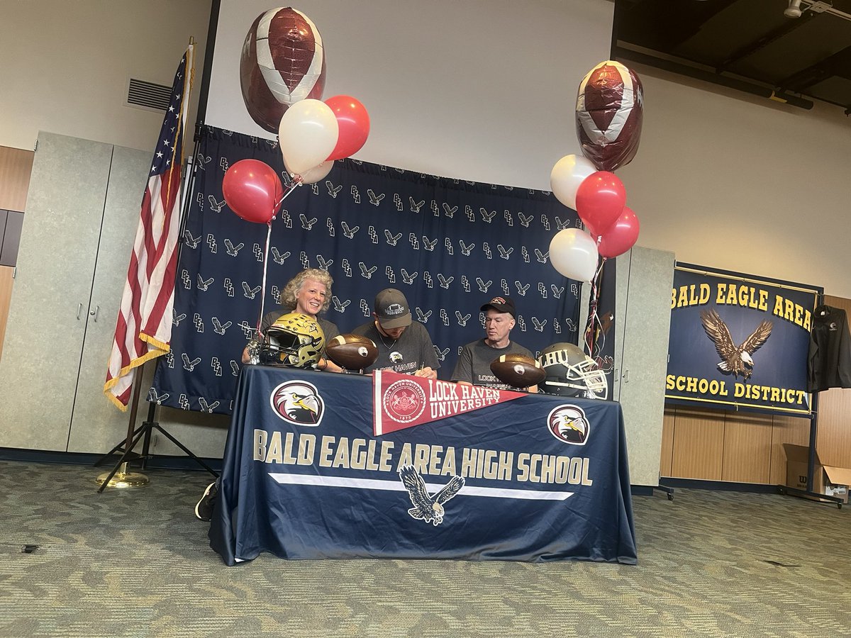 Bald Eagle Area linebacker/tight end Wyatt Spackman officially signed his letter of intent to play football at Lock Haven today. 

Chose the Bald Eagles over St. Francis (PA) and multiple other PSAC schools. 4.6 GPA alongside making a consistent impact on the field. #piaa