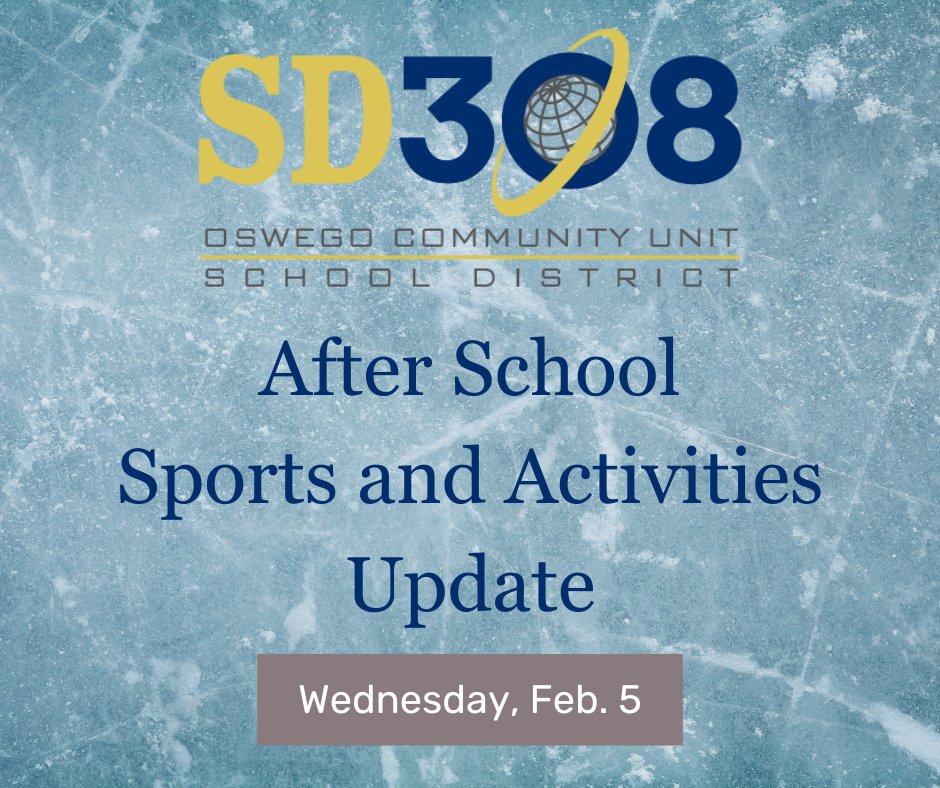 With freezing rain and ice accumulation expected tonight, all after-school activities/building rentals scheduled to begin after 5 pm will be canceled (exception of regional gymnastics competition hosted at OHS). Schools will share more regarding any activities being rescheduled.