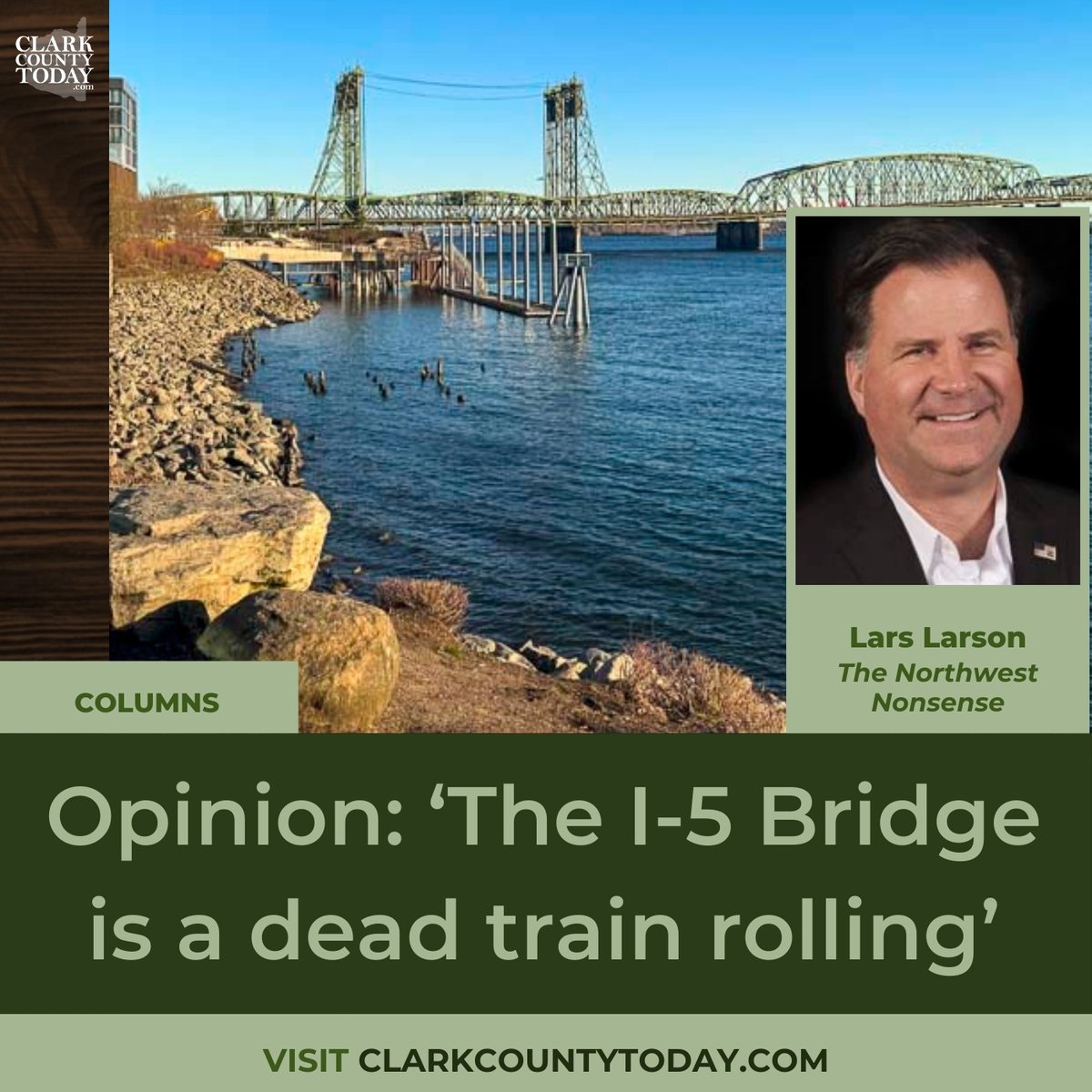 NewsFromCCT's tweet photo. Lars Larson calls the I-5 Bridge light rail project “a dead train rolling.” With budget shortfalls and growing opposition, should WA taxpayers fund it? Read more: https://t.co/P8SHxQsW7m #I5Bridge #LightRail #LarsLarson #PublicTransit https://t.co/Cc8dXKiEsF