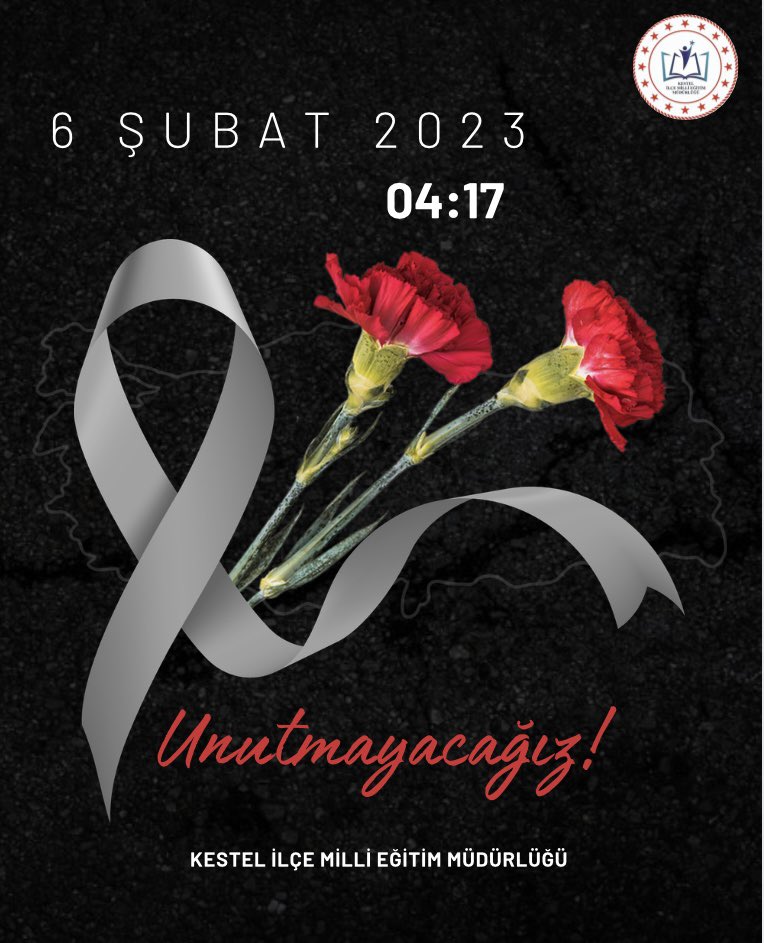 Kestel İlçe Milli Eğitim Müdürlüğü (@kestel_mem) on Twitter photo 6 Şubat 2023 tarihli Kahramanmaraş merkezli depremlerin yıl dönümünde hayatını kaybeden vatandaşlarımızı rahmetle anıyor, kederli ailelerine sabırlar diliyoruz.
#AsrınBirlikteliği
<a href="/tcmeb/">Millî Eğitim Bakanlığı</a> <a href="/Yusuf__Tekin/">Yusuf Tekin</a> <a href="/bursailmem16/">Bursa İl Millî Eğitim Müdürlüğü</a>
<a href="/Alireisoglu34/">Dr. Ahmet ALİREİSOĞLU</a> <a href="/cengizucc/">Cengiz Uç</a> 6 Şubat 2023 tarihli Kahramanmaraş merkezli depremlerin yıl dönümünde hayatını kaybeden vatandaşlarımızı rahmetle anıyor, kederli ailelerine sabırlar diliyoruz.
#AsrınBirlikteliği
<a href="/tcmeb/">Millî Eğitim Bakanlığı</a> <a href="/Yusuf__Tekin/">Yusuf Tekin</a> <a href="/bursailmem16/">Bursa İl Millî Eğitim Müdürlüğü</a>
<a href="/Alireisoglu34/">Dr. Ahmet ALİREİSOĞLU</a> <a href="/cengizucc/">Cengiz Uç</a>