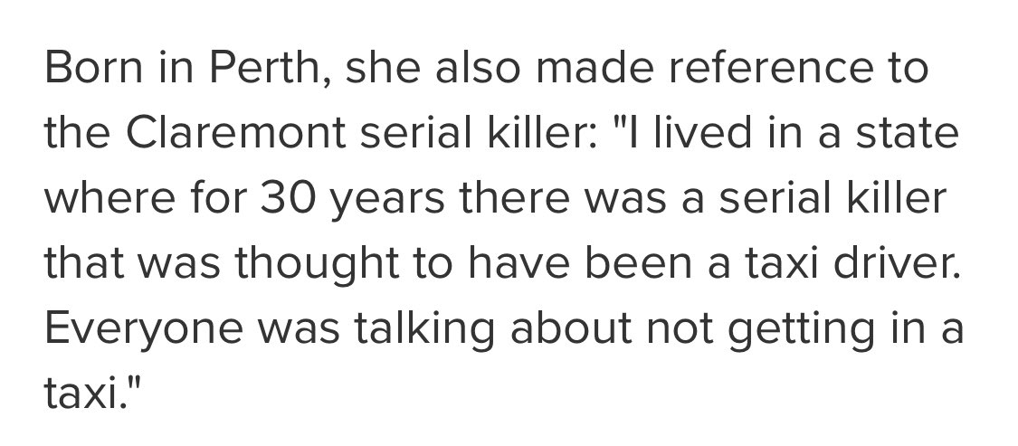 I went to the same high school as Sam Kerr. So did two of the girls who were murdered by the Claremont serial killer.

For decades, a taxi driver was the suspect.

I cannot over emphasise the impact these murders had for girls who went to my school. The fear was drillled into us.