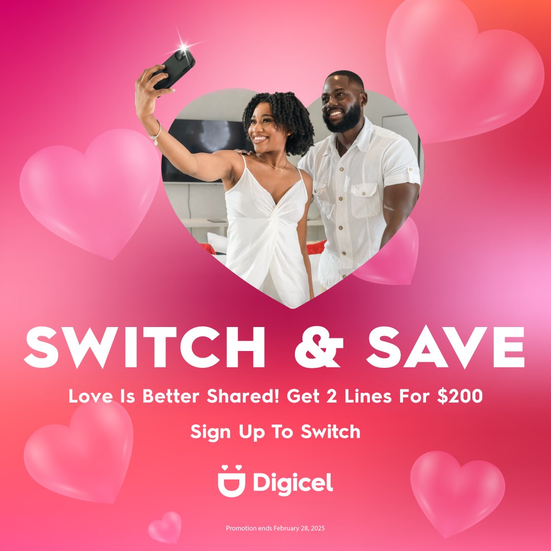 digicelbarbados's tweet image. This Valentine&apos;s get 2 lines for $200! 
.
#digicelbarbados #everybajansfavouritenetwork #switchandsave