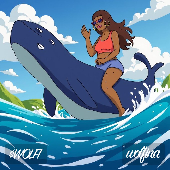 RealLandWolfina's tweet image. Wolfina moves with the whales—fearless, unstoppable, and always ahead of the current. When the tide shifts, she rides the waves, making every move count. Are you ready to swim with the big players or just watching from the shore? 🌊🐋 #Wolfina #WhaleVibes #MakingMoves