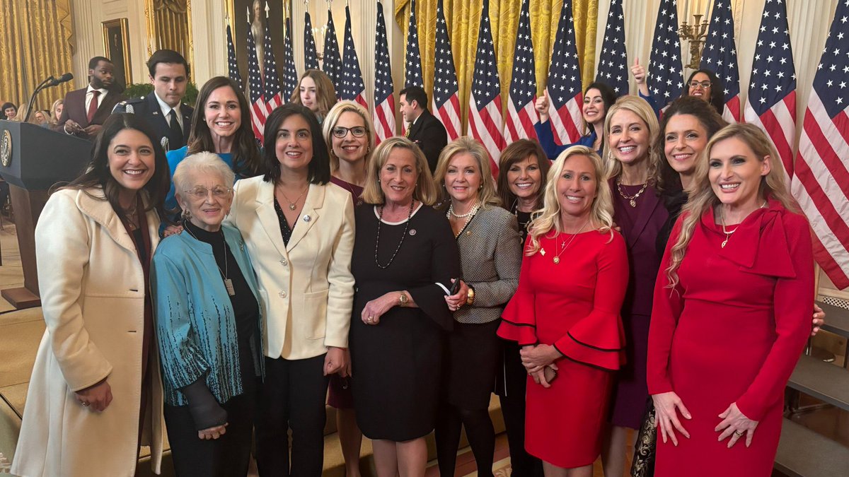 RepHarshbarger's tweet photo. I couldn’t think of a better way to celebrate National Girls &amp; Women in Sports Day than being by President Trump’s side — along with so many strong Republican women — as he signs today's executive order banning biological men from competing in women’s sports! https://t.co/8WY7wSN0T5