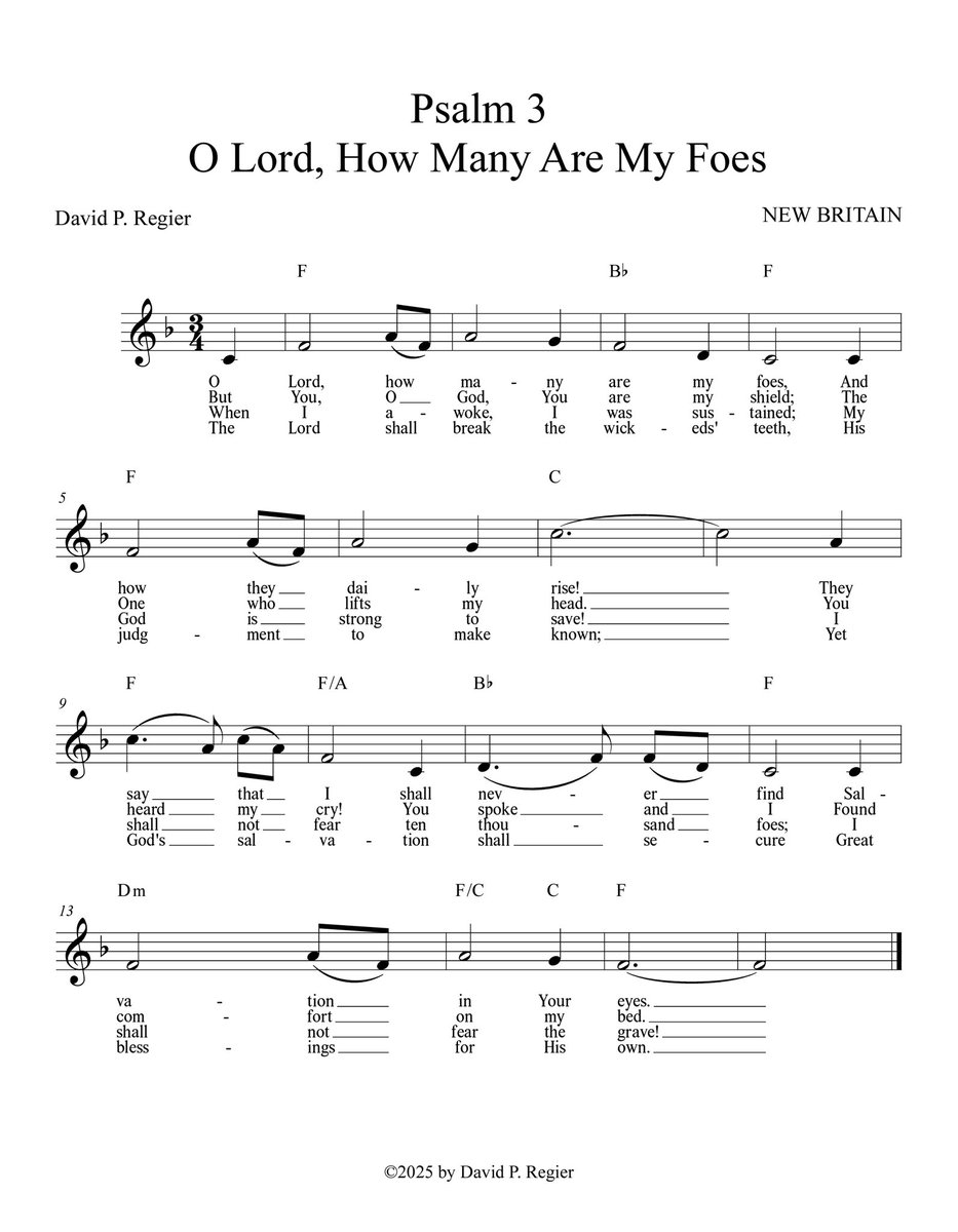 davidpaulregier's tweet image. Psalm 3 - O Lord, How Many Are My Foes
To the tune of "Amazing Grace"