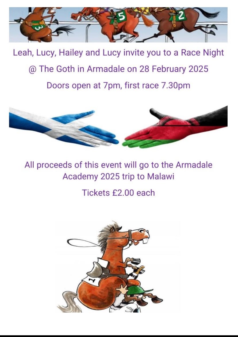 Miss McMaster 📚 (@missmcmaster_) on Twitter photo Some of our pupils at <a href="/ArmadaleAcademy/">Armadale Academy</a> have organised an exciting race night and would love to invite you along 🐎 Some of our pupils at <a href="/ArmadaleAcademy/">Armadale Academy</a> have organised an exciting race night and would love to invite you along 🐎
