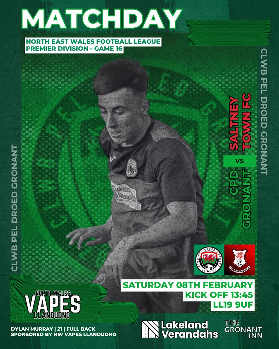 | We return home for the first time since November on Saturday as we welcome <a href="/Saltneytownfc/">Saltney Town FC</a>   to Gronant

| Club Sponsors: Lakeland Verandahs Ltd | The Gronant Inn

Player Sponsor: Northwales Vapour - Llandudno
#CPDGronant