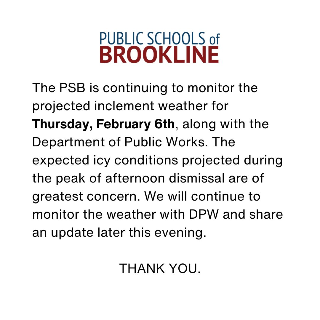 We continue to monitor the projected inclement weather for tomorrow.