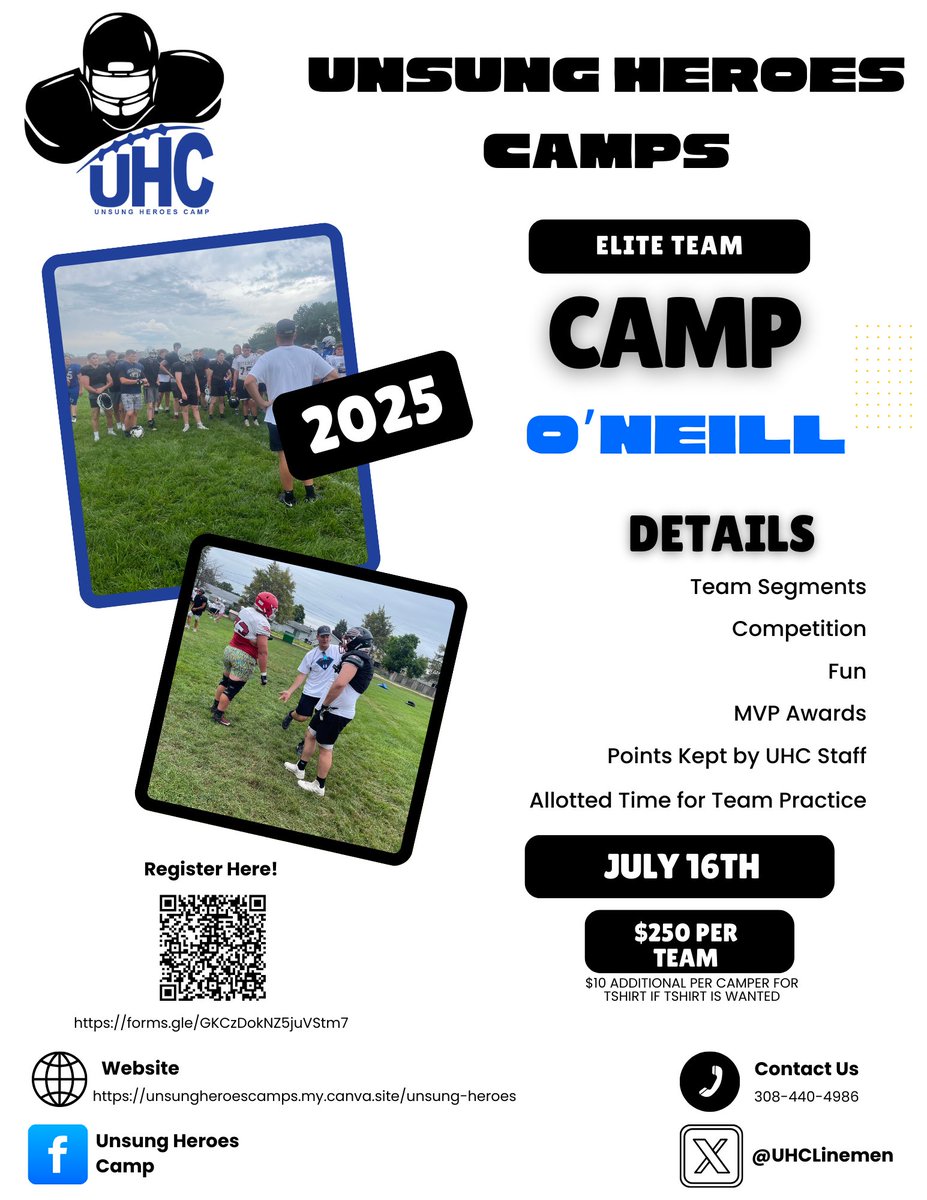 O'Neill wants in on the party! Coaches in the O'Neill area, join us for a competitive team camp and a good day of football! #UnsungHeroesCamps