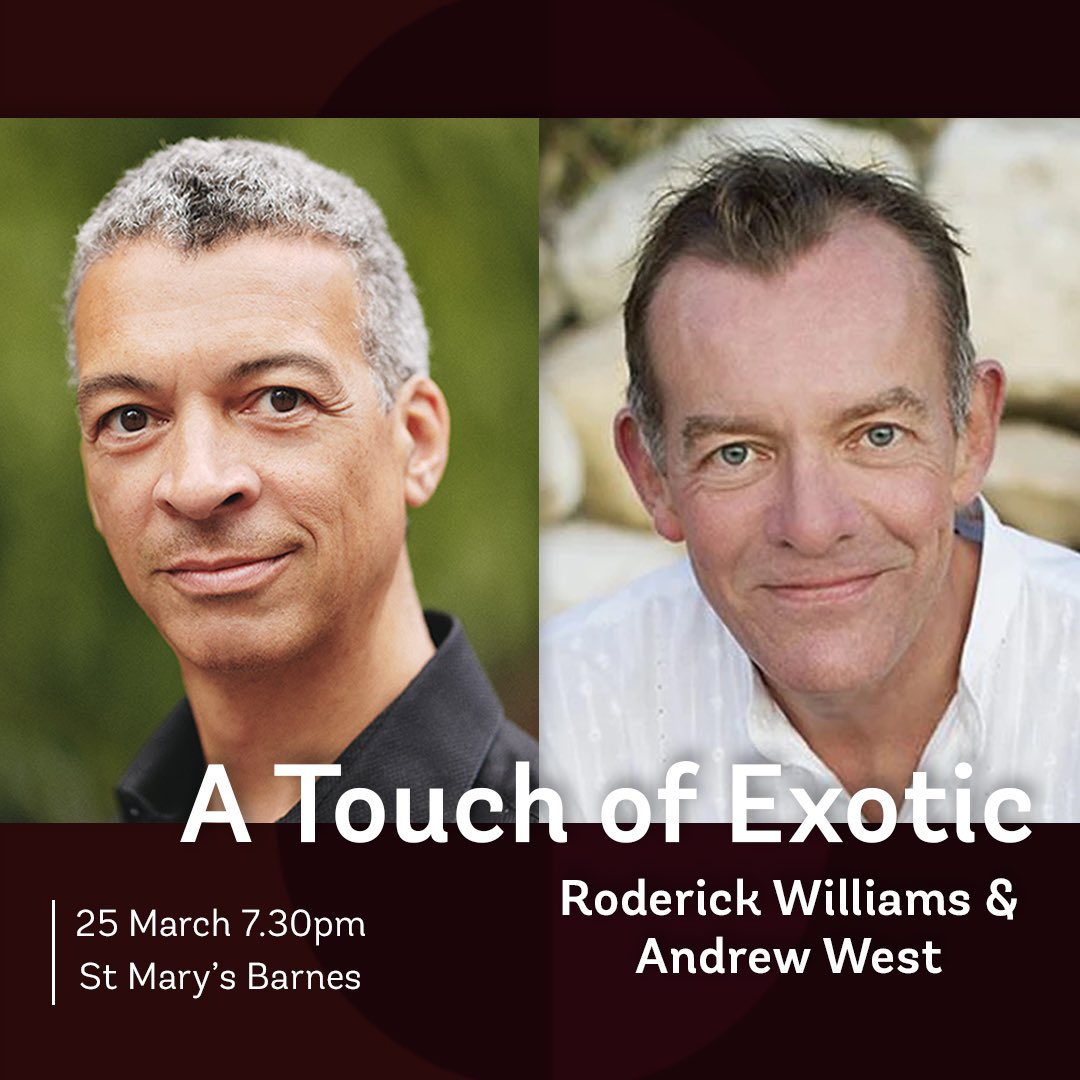 Roddy Williams🎶 Roderick Williams: A touch of the exotic 🌏✨

Join us for an enchanting evening with internationally renowned baritone Roderick Williams OBE and acclaimed pianist Andrew West.

📍 Tue 25 March 7.30pm, St Mary's Barnes