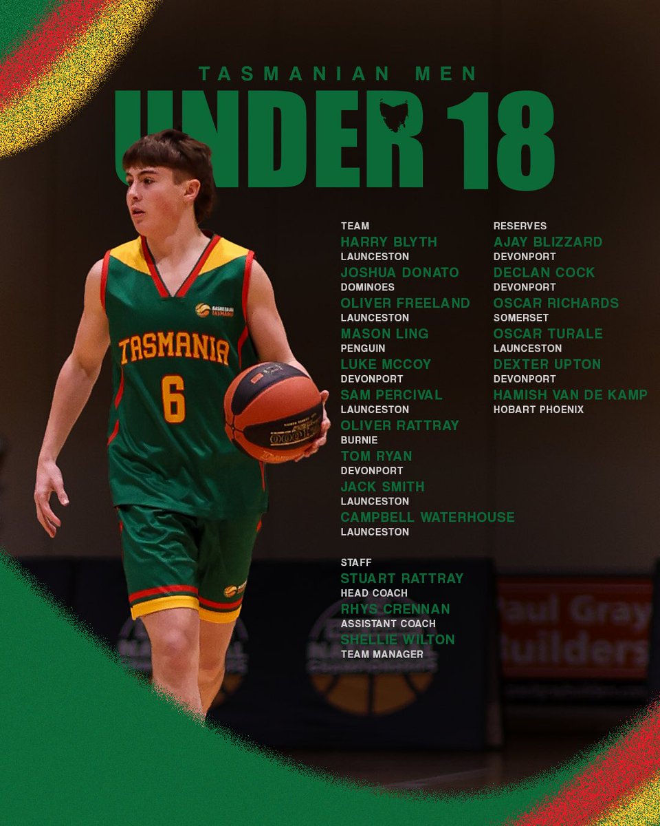 Basketball_Tas's tweet photo. Congratulations to those selected in our Under 18 Men’s State Team. 👏

The team will compete at Basketball Australia’s Under 18 National Championships in Brisbane this April 💚

#BleedGreen #TheTasmanianWay https://t.co/9KndZk1PWf
