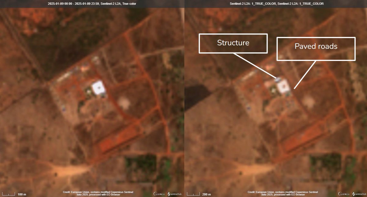 In January, evidence of expansion at the Russian military base near the Modibo Keita International Airport is visible with roads inside the base being paved and a new structure visible. These updates correlate with the arrival of Russian military equipment in Mali.
