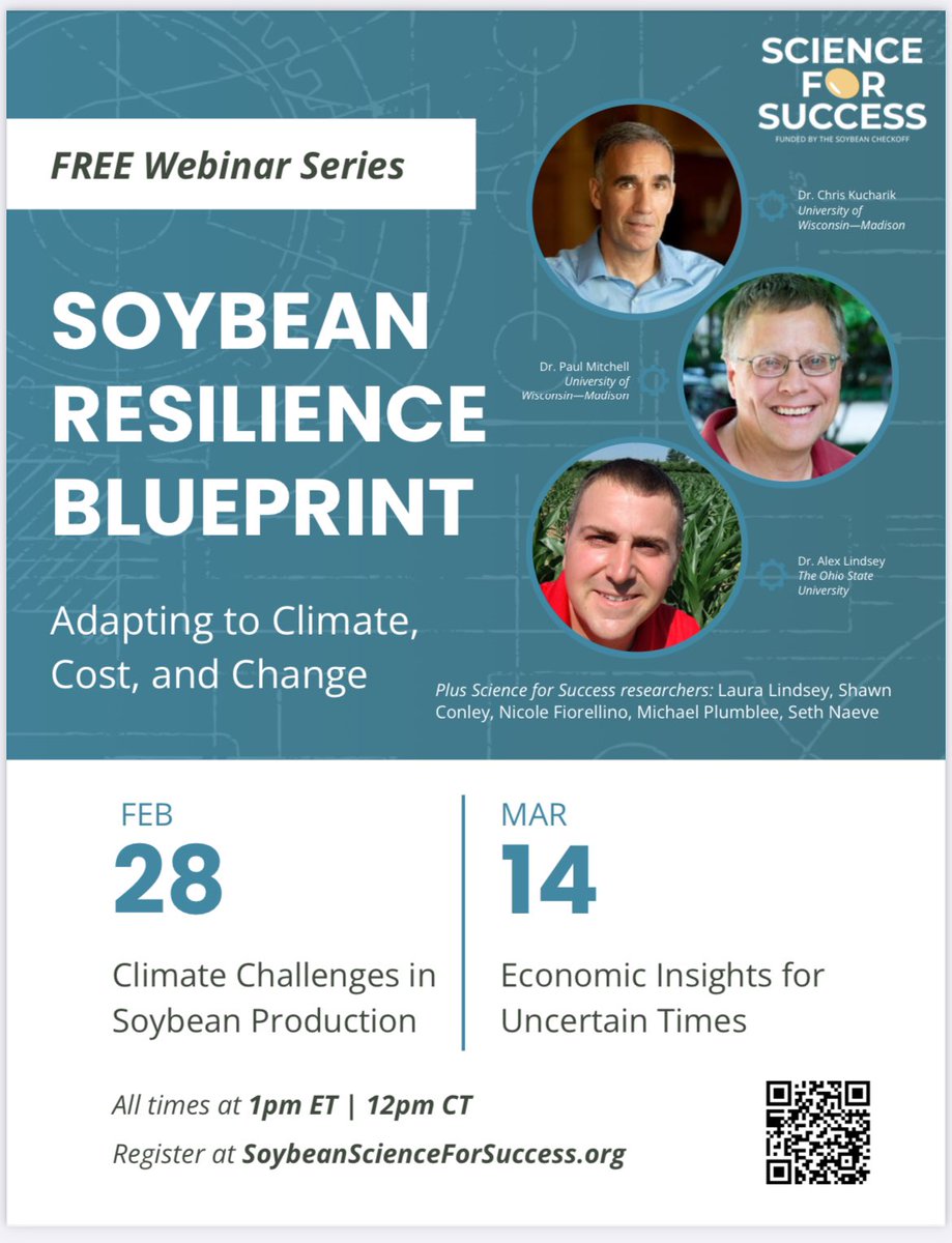 Registration is open! <a href="/SoybeanScience1/">Science for Success</a> is hosting a free two-part webinar series designed to tackle the biggest challenges in soybean production. This series is FREE and open to all.

Register: soybeanscienceforsuccess.org/webinars-and-e…

1.0 CEU in Crop Mgmt