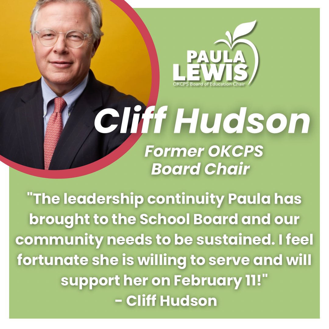Grateful to have the support of Cliff Hudson, former OKCPS Board Chair and former CEO of Sonic. Thank you, Cliff, for believing in the work we’ve done and the progress we can continue to make for our students, teachers, and families!