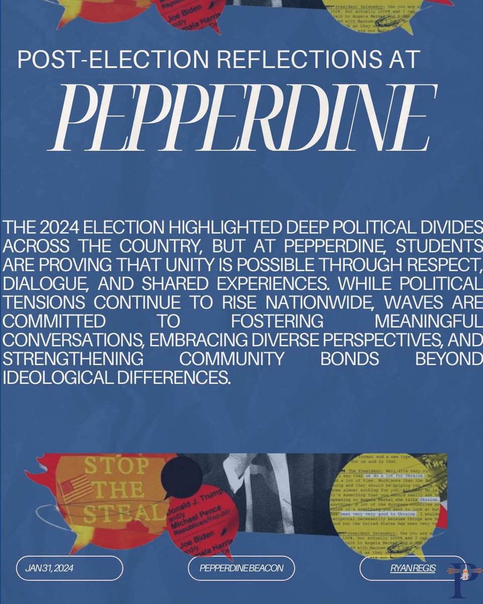 PeppBeacon's tweet photo. The 2024 election may have highlighted deep political divisions, but at Pepperdine, students are proving that respect, dialogue, and shared experiences can unite us.

https://t.co/ROllIh9HbS https://t.co/8aUPhYhbJ0