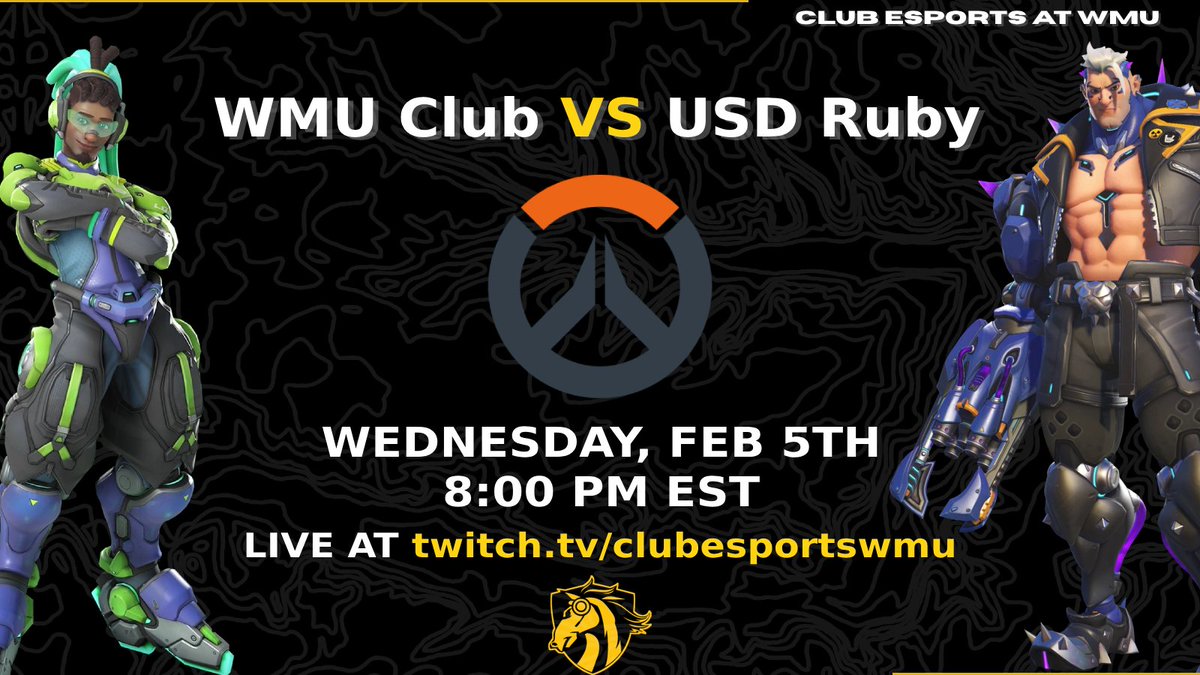 WMU Overwatch Club VS USD Rudy!
Join us today on Twitch, 8:00 PM EST
twitch.tv/clubesportswmu
Lets Go Club Esports!