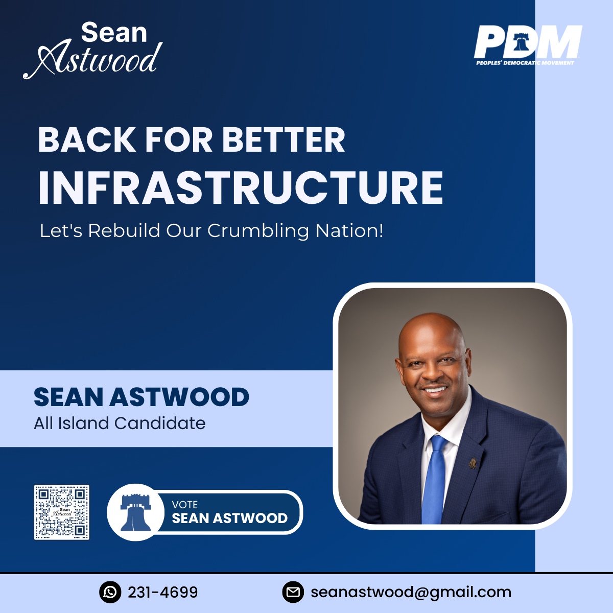 Our nation’s infrastructure is the backbone of progress. It’s time to invest in better roads, reliable utilities, and modern facilities that support our people and economy. Sean Astwood is committed to rebuilding and strengthening our communities—because we deserve better!

To...