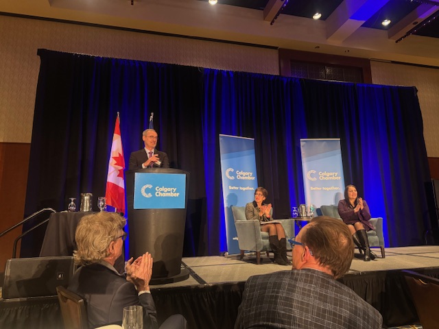 An inspiring discussion at the <a href="/CalgaryChamber/">Calgary Chamber</a> today with Minister @RajanSawhney on the future of post-secondary education! The U of A is proud to support these vital conversations.