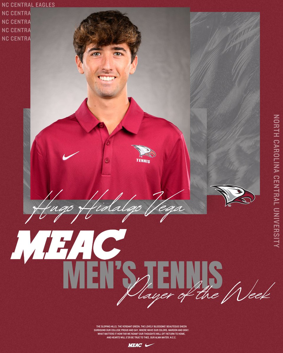 NCCU Athletics (@nccuathletics) on Twitter photo AWARDS! Congrats to senior Hugo Hidalgo Vega of the NCCU men's tennis team for being named the MEAC Men's Tennis Player of the Week. #EaglePride <a href="/NCCUMT/">NCCU Men's Tennis</a>
Story: nccueaglepride.com/news/2025/2/5/… AWARDS! Congrats to senior Hugo Hidalgo Vega of the NCCU men's tennis team for being named the MEAC Men's Tennis Player of the Week. #EaglePride <a href="/NCCUMT/">NCCU Men's Tennis</a>
Story: nccueaglepride.com/news/2025/2/5/…