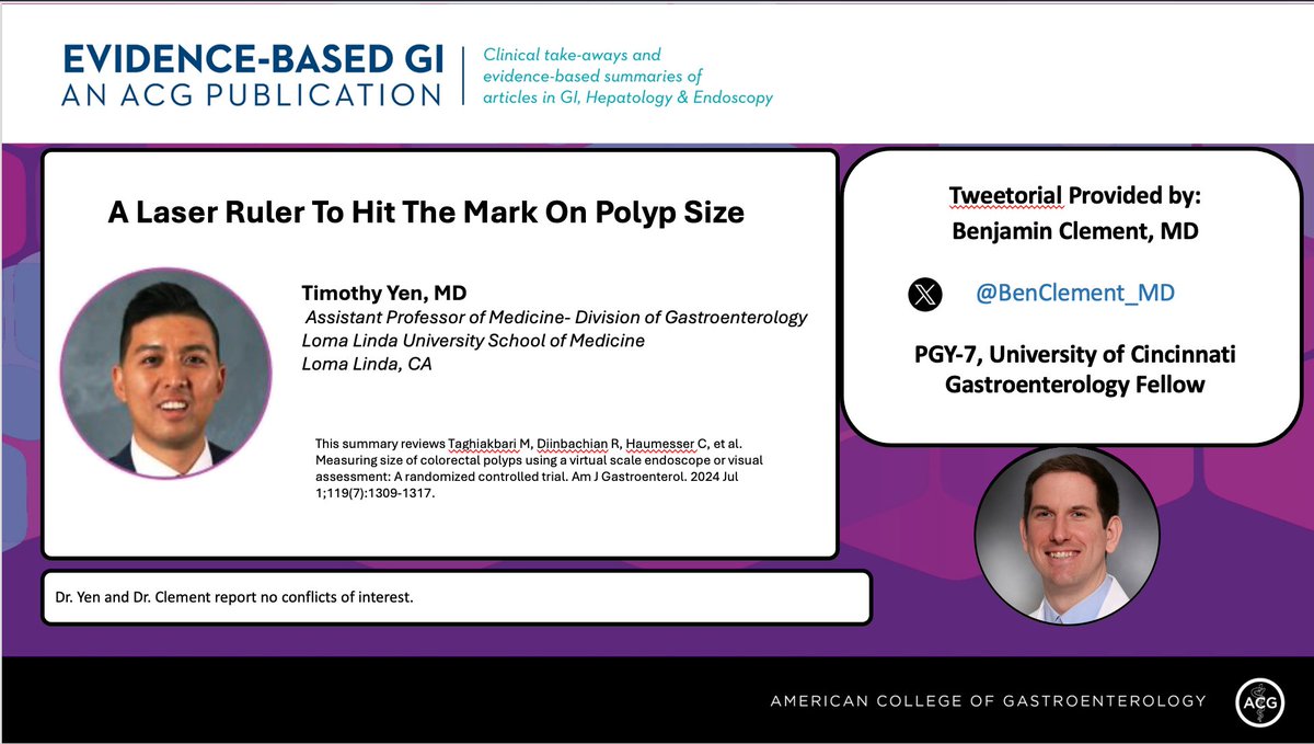 Evidence-Based GI: An ACG Publication (EBGI) (@acg_ebgi) on Twitter photo 1/ Welcome back from the Holiday Break! It's ⏰ for #EBGI Tweetorial🧵 w/<a href="/BenClement_MD/">Benjamin Clement, MD</a>!
"A Laser Ruler To Hit The Mark On Polyp Size”
📜 Summary: shorturl.at/d6yjL
🎧 shorturl.at/b6MJC
📰 shorturl.at/CEKJ4
#GITwitter 1/ Welcome back from the Holiday Break! It's ⏰ for #EBGI Tweetorial🧵 w/<a href="/BenClement_MD/">Benjamin Clement, MD</a>!
"A Laser Ruler To Hit The Mark On Polyp Size”
📜 Summary: shorturl.at/d6yjL
🎧 shorturl.at/b6MJC
📰 shorturl.at/CEKJ4
#GITwitter