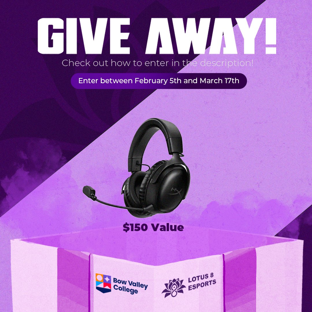 Lotus 8 Esports (@lotus8esports) on Twitter photo 🚨 GIVEAWAY ALERT! 🚨
We’re teaming up with Bow Valley College <a href="/BowValley/">Bow Valley College</a> to give away a HyperX Cloud III Wireless Headset ($150 CAD value)! 🔥
HOW TO ENTER:
✅ Repost this post for entry (so your friends don’t miss out!)
✅ Click the link below to officially enter
📅 Entry 🚨 GIVEAWAY ALERT! 🚨
We’re teaming up with Bow Valley College <a href="/BowValley/">Bow Valley College</a> to give away a HyperX Cloud III Wireless Headset ($150 CAD value)! 🔥
HOW TO ENTER:
✅ Repost this post for entry (so your friends don’t miss out!)
✅ Click the link below to officially enter
📅 Entry